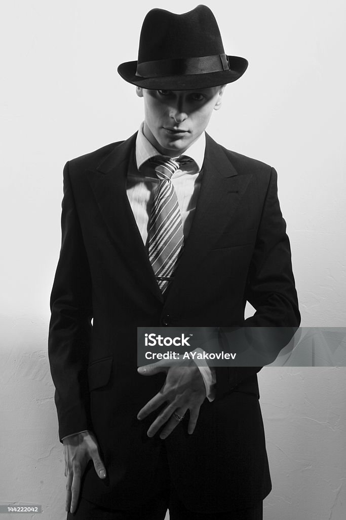 man  in black man in black costume and black tie 1920-1929 Stock Photo