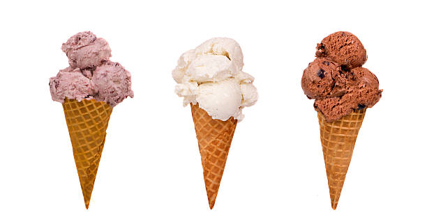 Three different flavored ice cream cones stock photo