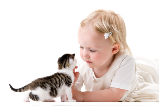 Young girl posing with kitten