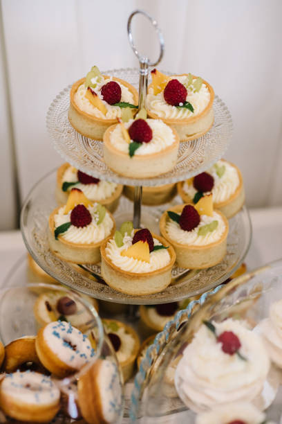 istock Delicious wedding reception. Candy bar for banquet. Celebration concept. Trendy desserts.Table with sweets. 1442226455