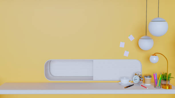 istock Yellow working room mock up designs 1442227090