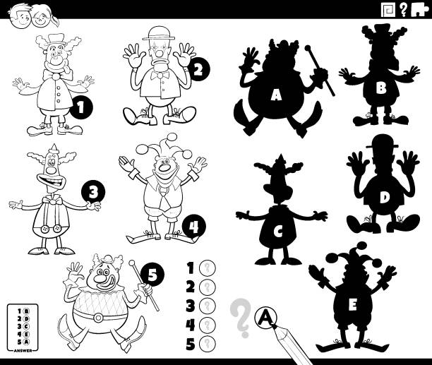 schattenspiel mit clowns charaktere malvorlage - jester joker clown silhouette stock-grafiken, -clipart, -cartoons und -symbole