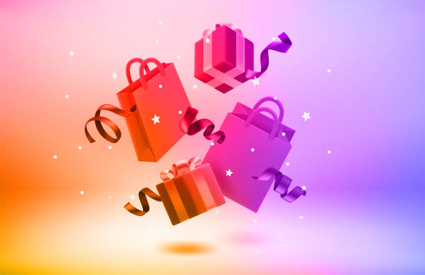 istock Shopping concept with boxes, bags and ribbons. 3d vector illustration 1442227451
