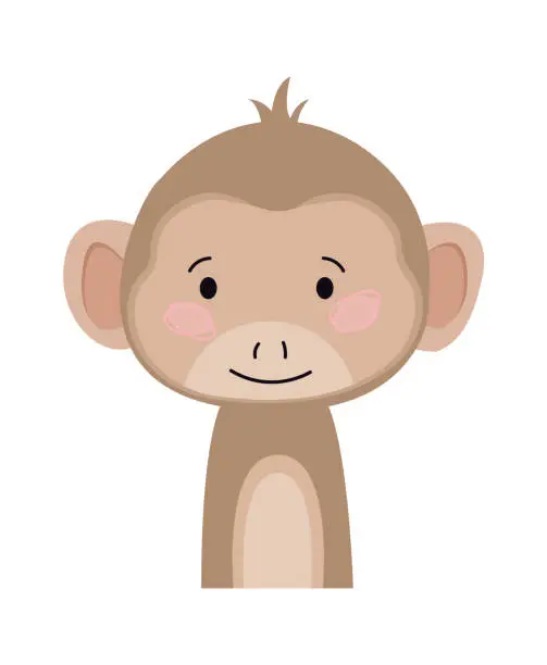 Vector illustration of Childish Monkey Cartoon Cute Animal. Vector illustration