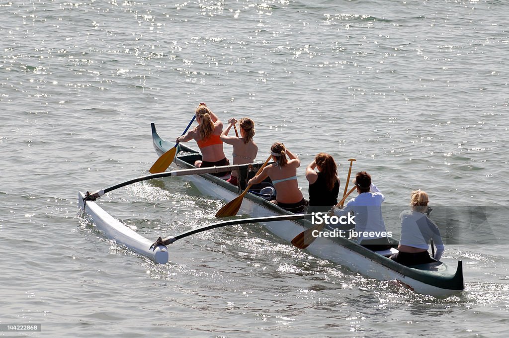 Women's Crew Women's Crew Team Training In The Pacific Ocean Outrigger Stock Photo