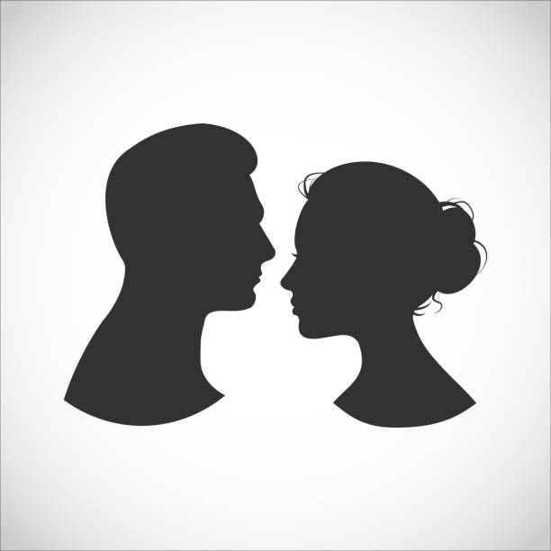 ilustrações, clipart, desenhos animados e ícones de bela ilustração vetorial de um casal apaixonado, perfeito para projetos de casamento ou dia dos namorados e muito mais - human head silhouette side view men