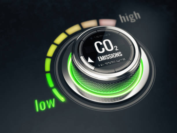 istock Reduce CO2 level concept. Carbon dioxide emissions control, CO2 level to the min position. 3d rendering 1442229794