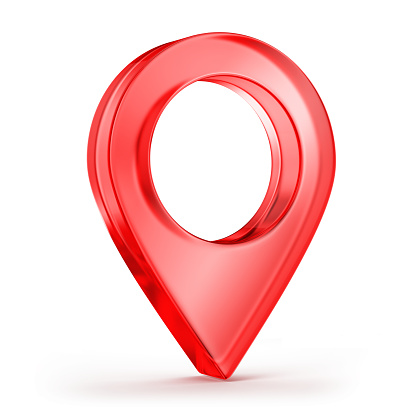 Icono 3D de destino, icono de puntero de mapa. Símbolo de ubicación GPS. Puntero de vidrio rojo 3D. Renderizado 3D photo