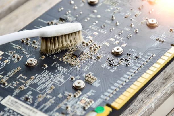 istock Top view while cleaning the motherboard, graphics card. 1442231114