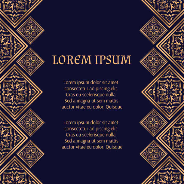 Golden luxury background vector. Arabesque tile royal pattern card template Golden luxury background vector. Arabesque tile royal pattern card template. Gatsby design for Christmas beauty spa flyer, New year party invitation, wedding, save the date, Ramadan holiday. gatsby stock illustrations