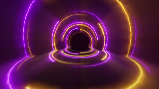 Tunnel Circle Neon Burning Electrical Purple & Yellow Looping (Luma matte)