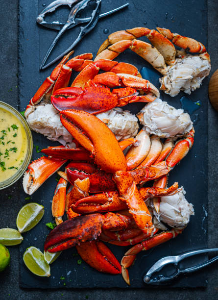 istock Lobster claws and Dungeness crab legs ready to eat 1442238710