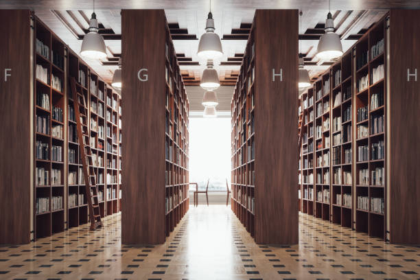 intérieur moderne de la bibliothèque - library photos et images de collection
