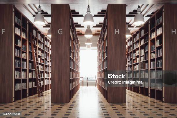 Modern Library Interior Stock Photo - Download Image Now - Library, University, Bookshelf