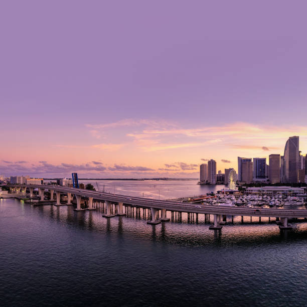 Downtown Miami skyline and Bayside marina - Florida stock photo