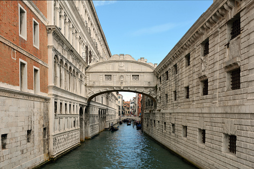 Bridge of Sighs between the Doge's Palace and the prison Prigioni Nuove of Venice - Italy.