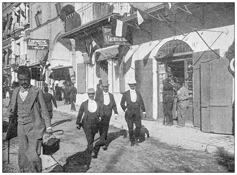 Antique image: Visit of Emperor Wilhelm II in Holy Land, Jerusalem, English journalists