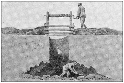 Antique image: Klondike Gold Rush, Digging well procedure