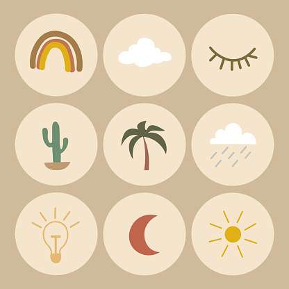 Bohemian element set for sticker, instagram highlight, ava, button, user profile, logo, etc.