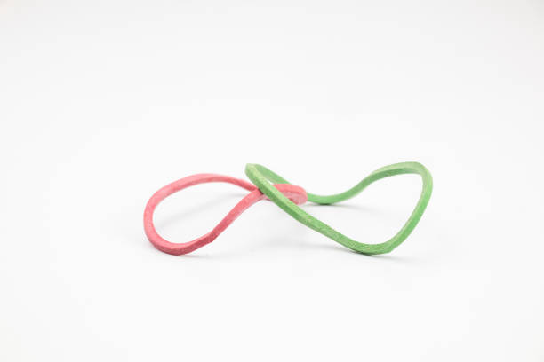 istock Two green and red rubber bands in abstract shape on a white background. 1442247876