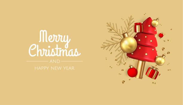 istock Christmas bright tree. Happy New Year and Merry Christmas. Realistic 3d design of objects, snowflakes,christmas ball. Vector illustration 1442251474