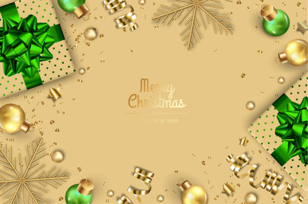 istock Merry Christmas and Happy New Year. Xmas Festive background with realistic 3d objects, gift box, blue and white balls. 1442251695
