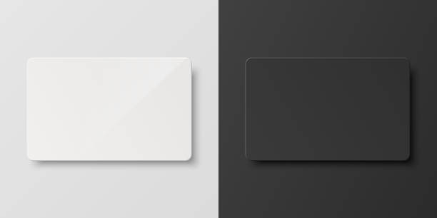 istock Vector 3d Realistic Black and White Blank Card Set Isolated. Design Template of Plastic or Paper Card for Mockup, Branding. Credit Card, ID. Top View 1442253783
