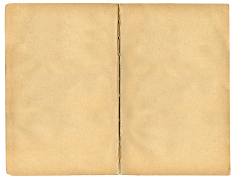 Turn of yellowed pages, old vintage open book isolated on white background. High resolution photo. Full depth of field.