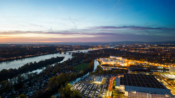 istock Industrial district at dusk - aerial view 1442260343