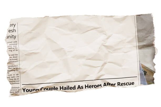 istock Crumpled, torn-out section of newspaper page with blank space for your copy 1442261748
