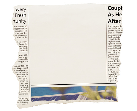 Newspaper tear sheet with blank space for your message. Design and photos are by the photographer, so free of third-party copyright.