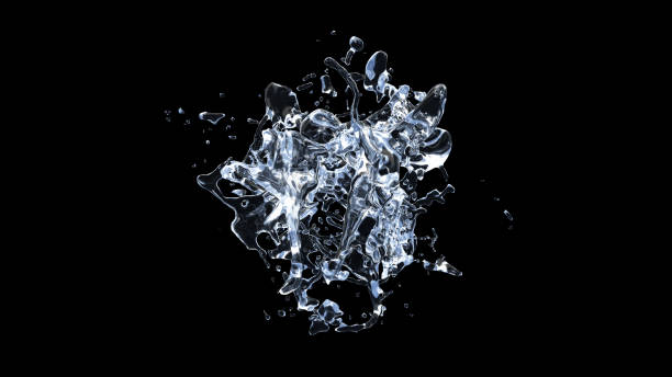 istock Water Splash with droplets on black background. 3d illustration. 1442263494