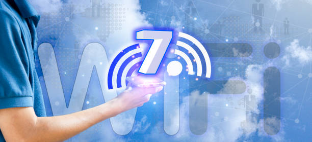 istock Concept of Wi-Fi 7 or Wi-Fi 7 development, high-speed connection 1442264356