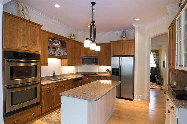 White and brown kitchen interior stock photo