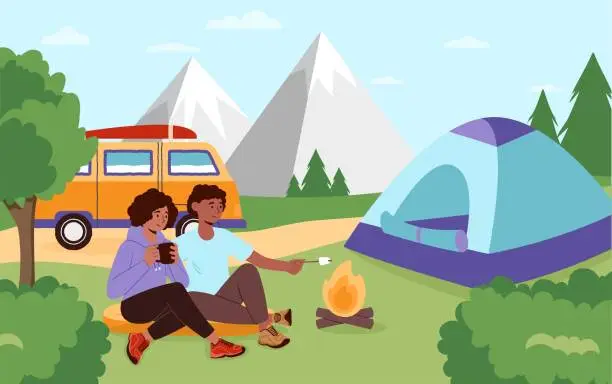 Vector illustration of Camping with caravan