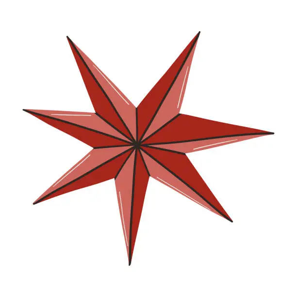 Vector illustration of Christmas star or tree topper. Hand drawn winter illustration