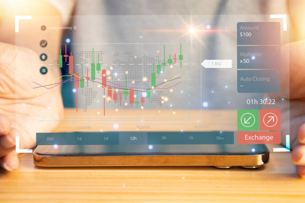 istock Businessman working with smartphone and virtual graphs, closeup. Financial trading concept 1442269954