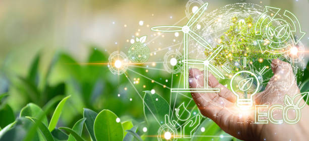 istock Concept Technology can be integrated with the environment, green technology. 1442270067