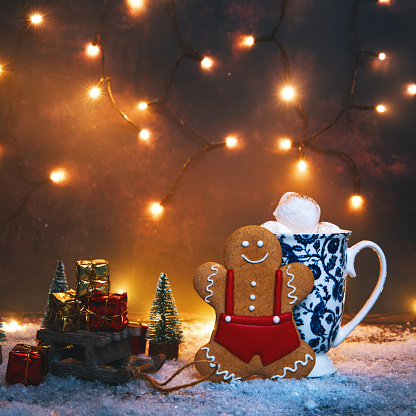 Gingerbread Christmas Cookies with Hot Chocolate and Marshmallows