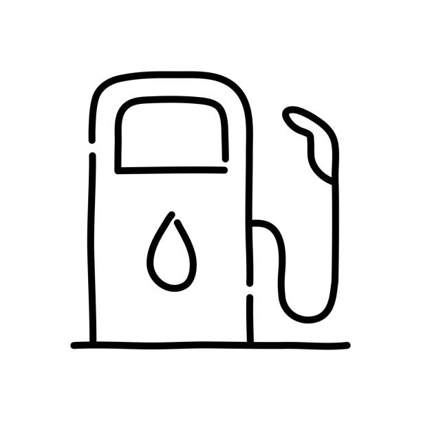 illustrations, cliparts, dessins animés et icônes de icône de griffonnage de station-service. croquis noir dessiné à la main. illustration vectorielle. - gas station fuel pump station gasoline