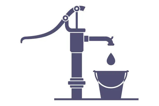 Vector illustration of hand pump black icon for extracting water. flat vector illustration.