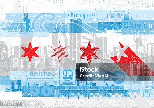 istock Flag of Chicago City Urban Abstract Design Grunge Background 1442271344