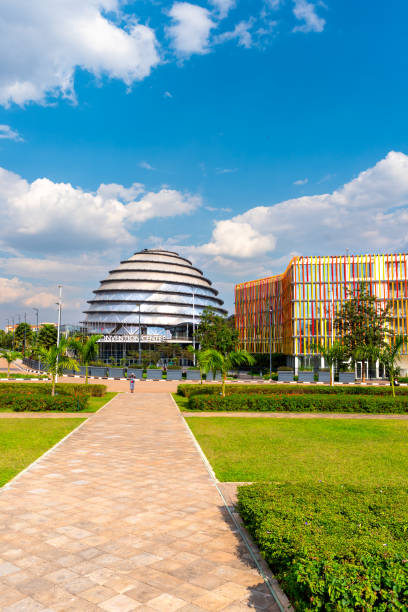 Kigali Convention Centre on a sunny day Kigali, Rwanda - August 19 2022: Kigali Convention Centre on a sunny day. The facility, designed after the inside of a king's palace, hosts a variety of events kigali convention center stock pictures, royalty-free photos & images