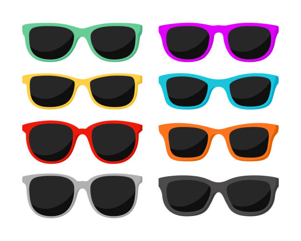 ilustraciones, imágenes clip art, dibujos animados e iconos de stock de set de gafas en estilo plano aislado - gafas de sol