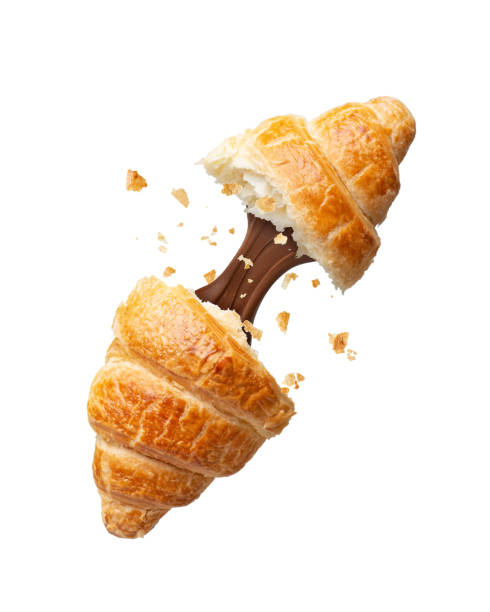 istock Appetizing croissant with chocolate isolated on white background 1442275050