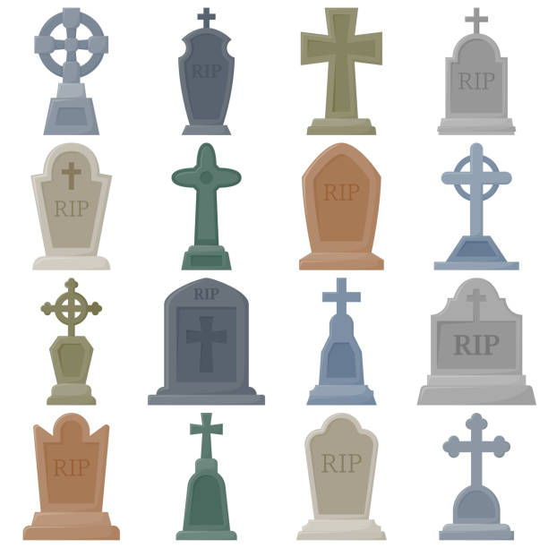 ilustraciones, imágenes clip art, dibujos animados e iconos de stock de conjunto de lápida aislada sobre fondo blanco - place of burial illustrations