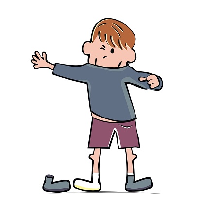 a boy who puts on a sweater, funny vector illustration