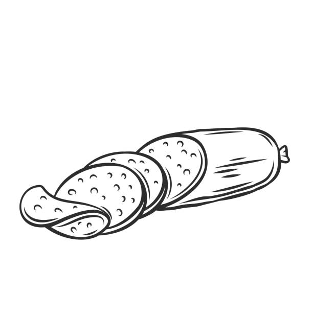 stockillustraties, clipart, cartoons en iconen met salami sausage outline icon - chorizo