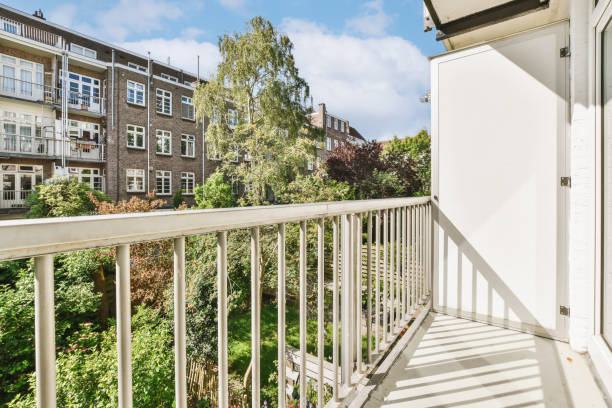 istock a balcony with white railings and a view of 1442281454