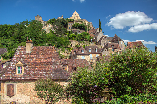 02/01/2024 Sarlat-la-Canéda is a medieval town in southwest France's Dordogne department. Perigord Region. View of the medieval streets of this famous town. There are no visible people in the picture. Looking down on the town.